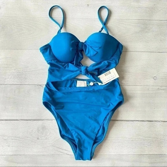 NWT ~ TRINA TURK Getaway Solid Tie Bandeau One Piece Swimsuit - Picture 3 of 7